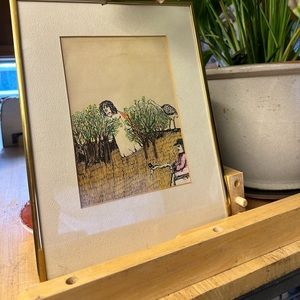 Unique hand drawing, matted in frame